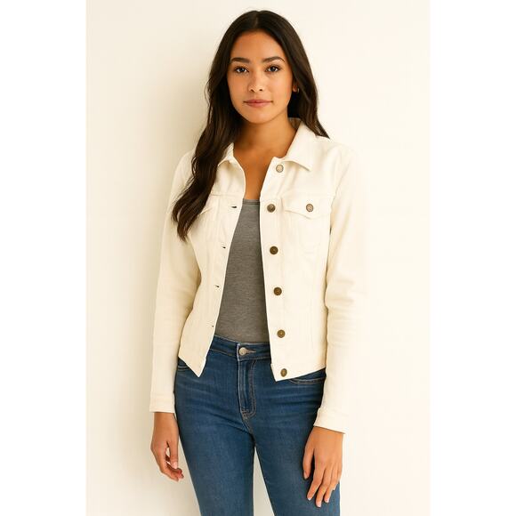 Jessica Simpson Cream Denim Jacket Sz M | Classic Stretch Jean Style - Picture 1 of 6